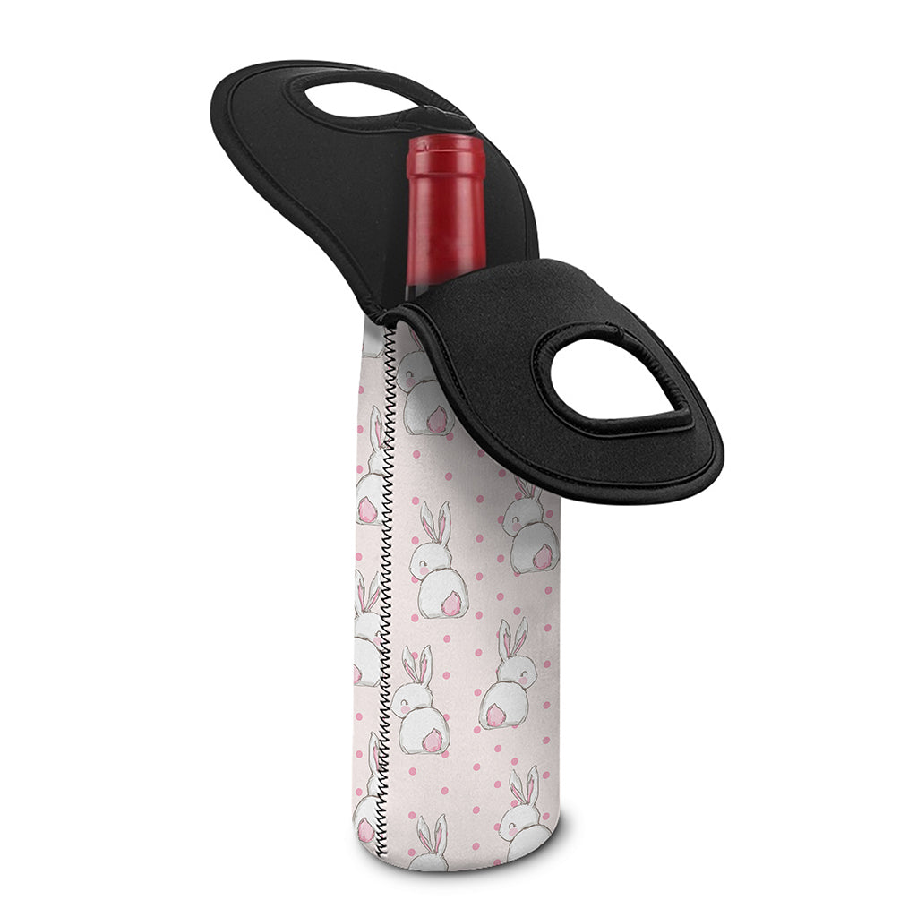 Cute Rabbit Pattern Print Single Neoprene Wine Tote