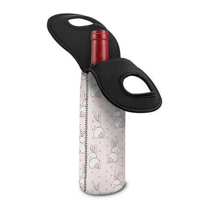 Cute Rabbit Pattern Print Single Neoprene Wine Tote