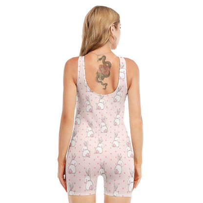 Cute Rabbit Pattern Print Sleeveless One Piece Swimsuit
