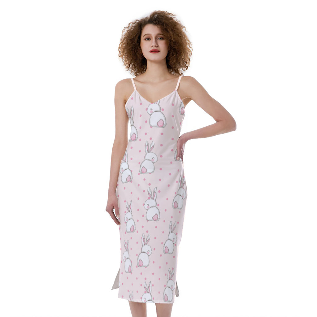 Cute Rabbit Pattern Print Slim Fit Midi Cami Dress