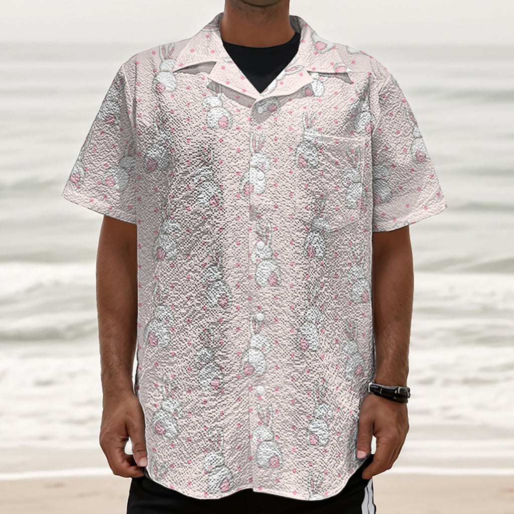 Cute Rabbit Pattern Print Textured Short Sleeve Shirt