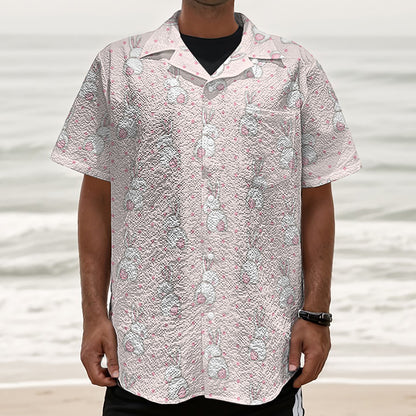 Cute Rabbit Pattern Print Textured Short Sleeve Shirt