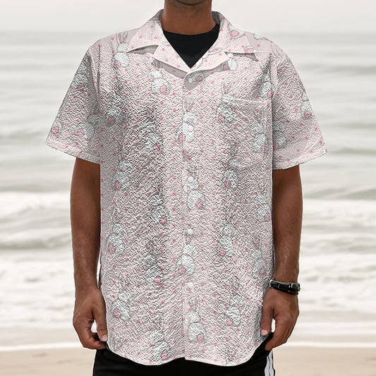 Cute Rabbit Pattern Print Textured Short Sleeve Shirt