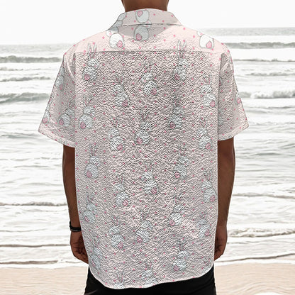 Cute Rabbit Pattern Print Textured Short Sleeve Shirt