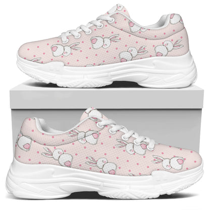 Cute Rabbit Pattern Print White Chunky Shoes