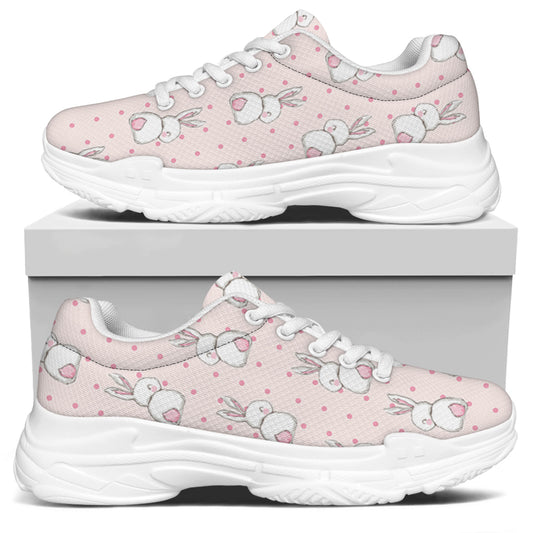 Cute Rabbit Pattern Print White Chunky Shoes