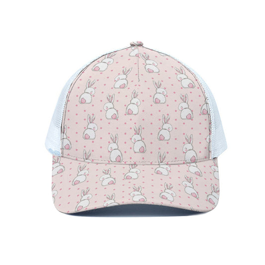 Cute Rabbit Pattern Print White Mesh Trucker Cap