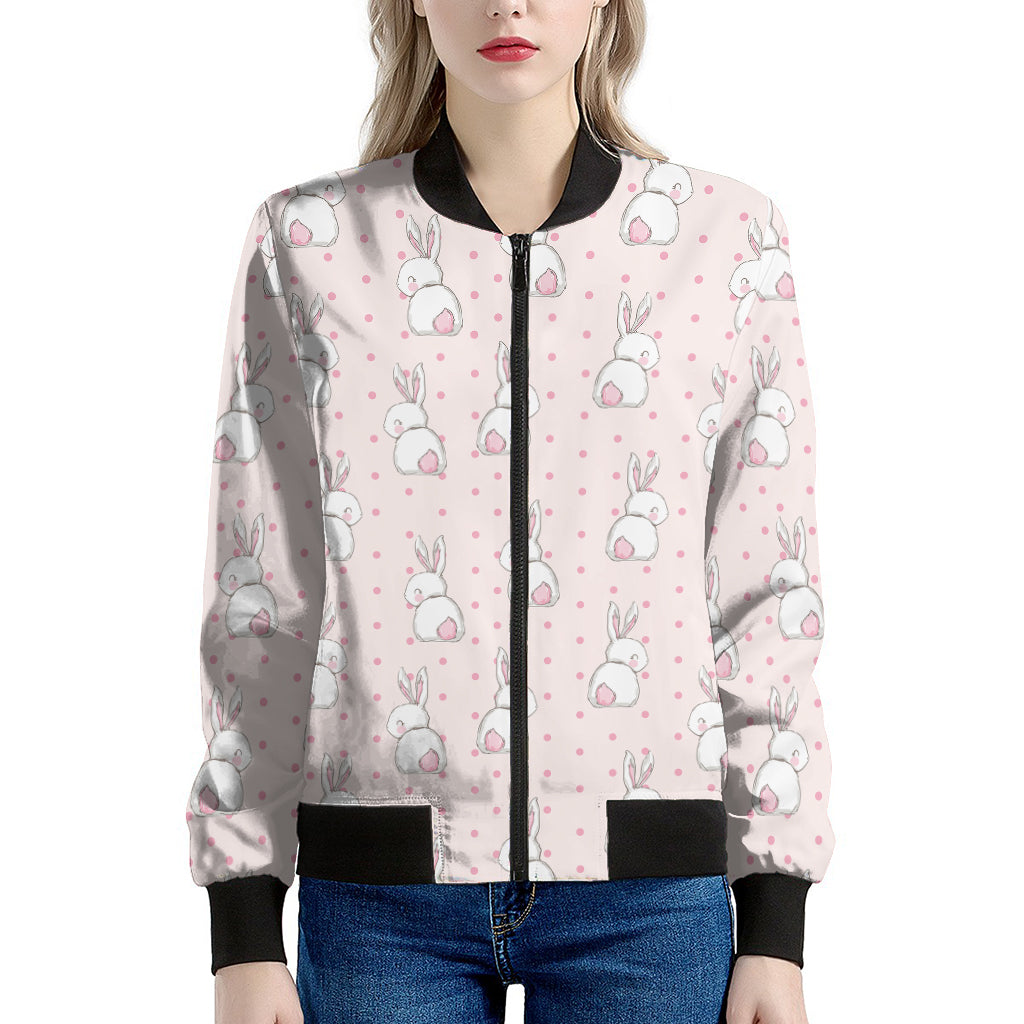 Cute Rabbit Pattern Print Women's Bomber Jacket