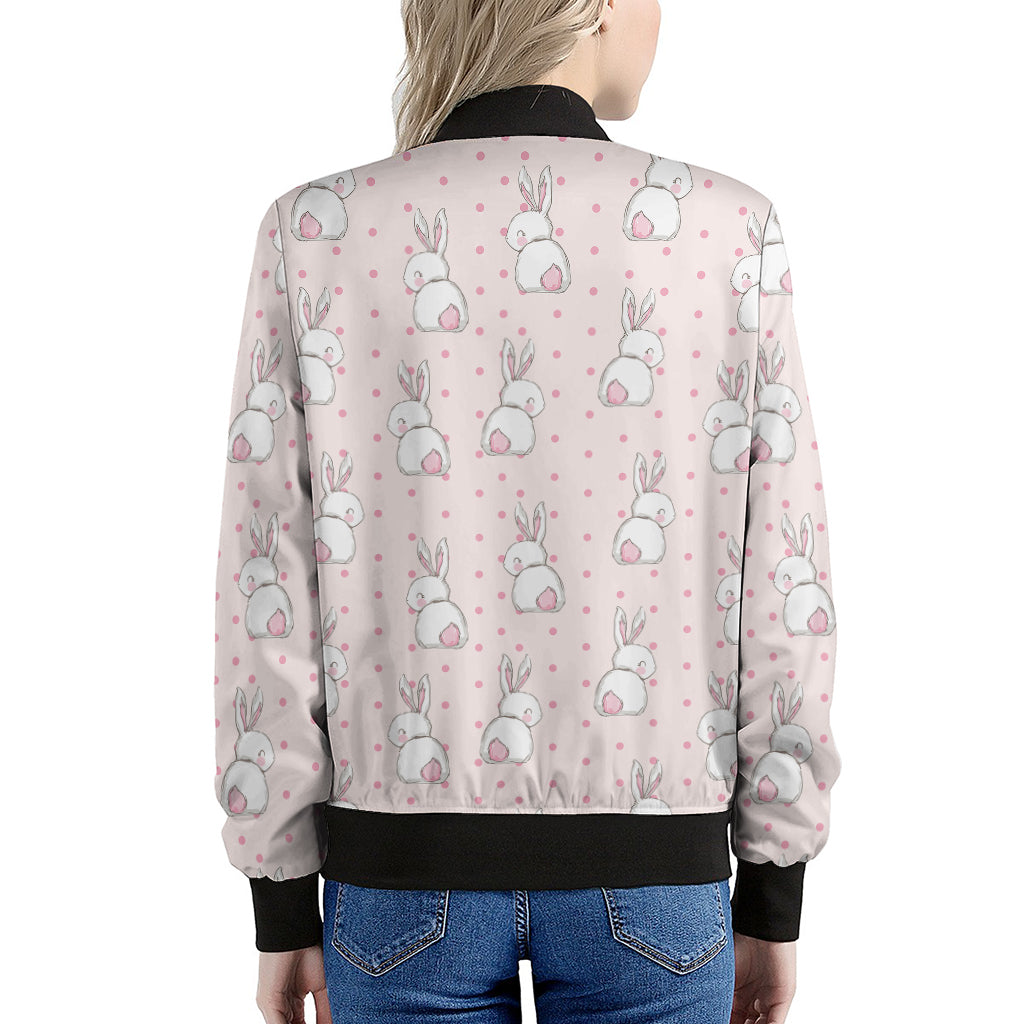 Cute Rabbit Pattern Print Women's Bomber Jacket