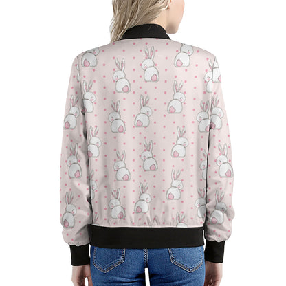 Cute Rabbit Pattern Print Women's Bomber Jacket