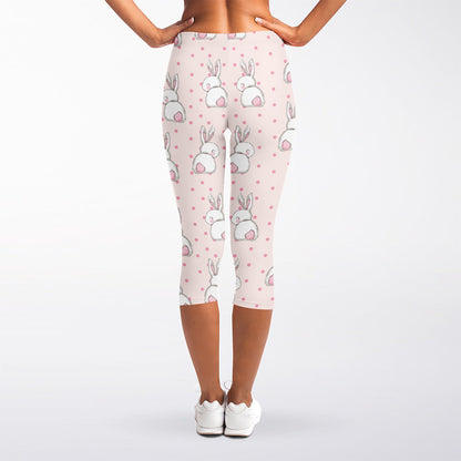 Cute Rabbit Pattern Print Women's Capri Leggings