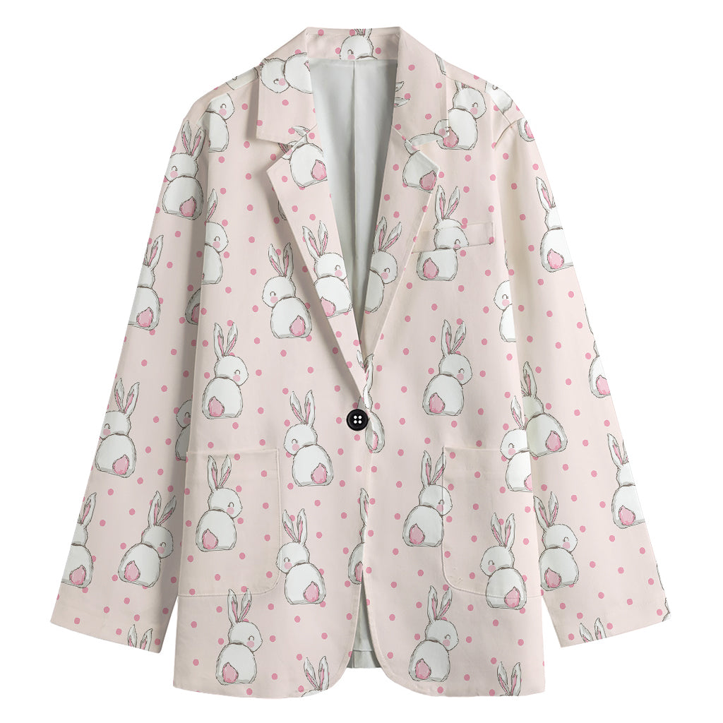 Cute Rabbit Pattern Print Women's Cotton Blazer