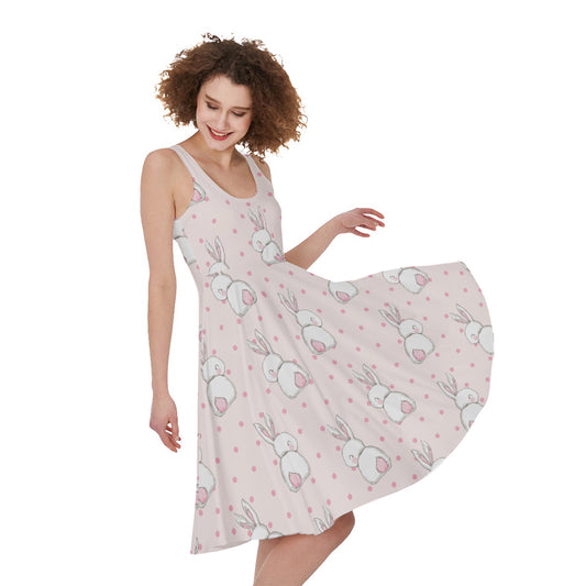 Cute Rabbit Pattern Print Women's Sleeveless Dress