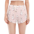 Cute Rabbit Pattern Print Women's Split Running Shorts