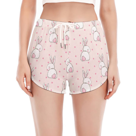 Cute Rabbit Pattern Print Women's Split Running Shorts