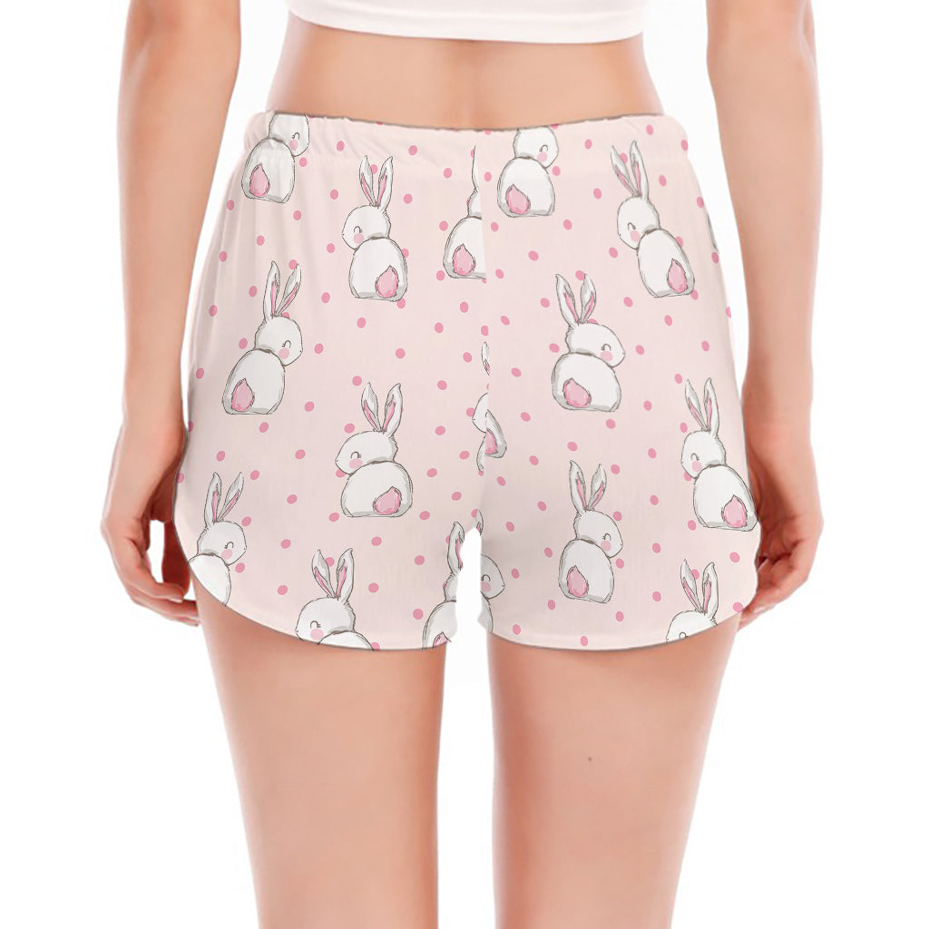 Cute Rabbit Pattern Print Women's Split Running Shorts