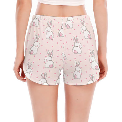 Cute Rabbit Pattern Print Women's Split Running Shorts
