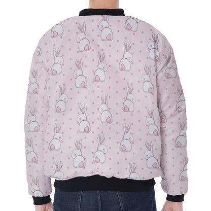 Cute Rabbit Pattern Print Zip Sleeve Bomber Jacket