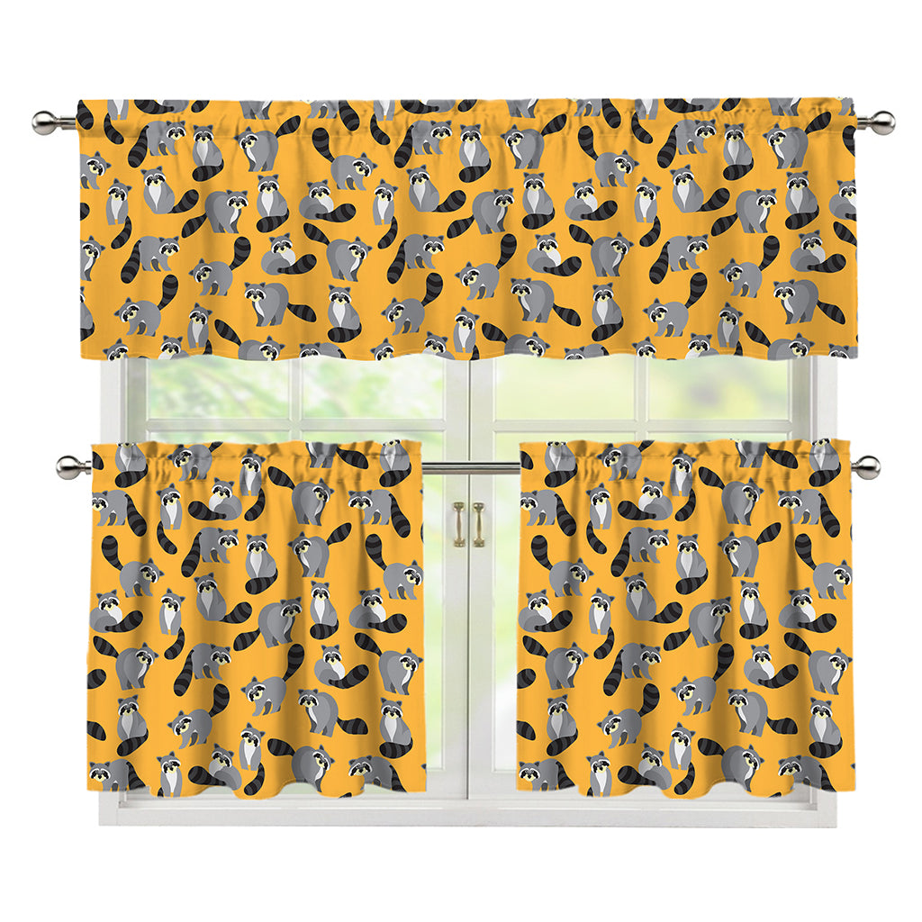 Cute Raccoon Pattern Print 3 Piece Kitchen Curtains