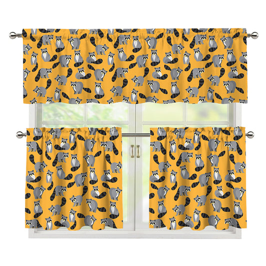 Cute Raccoon Pattern Print 3 Piece Kitchen Curtains
