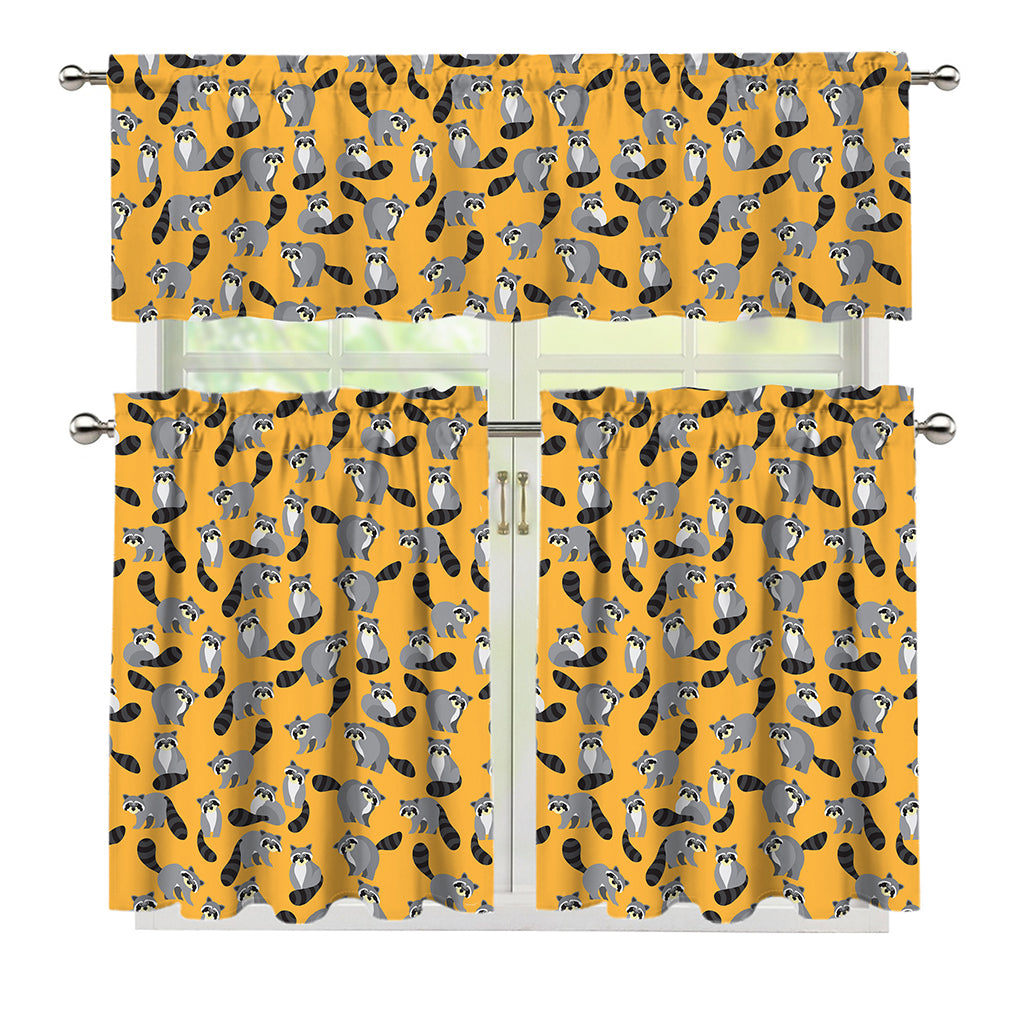 Cute Raccoon Pattern Print 3 Piece Kitchen Curtains