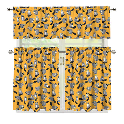 Cute Raccoon Pattern Print 3 Piece Kitchen Curtains