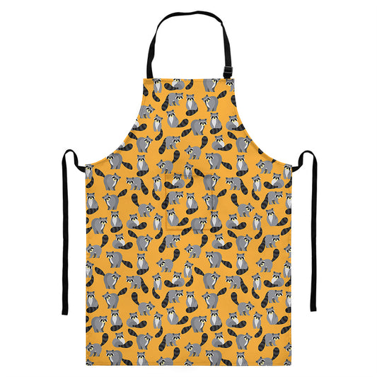 Cute Raccoon Pattern Print Bib Apron With Pocket