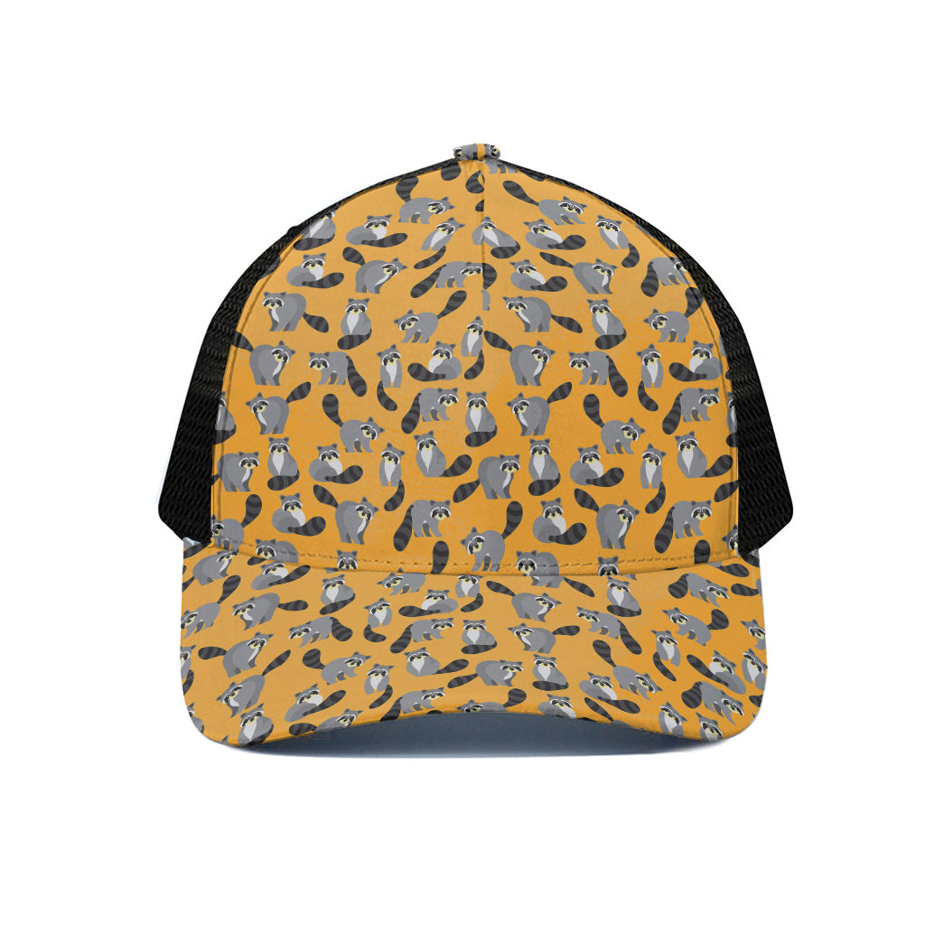 Cute Raccoon Pattern Print Black Mesh Trucker Cap