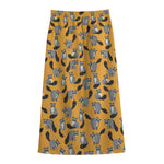 Cute Raccoon Pattern Print Cotton Front Slit Maxi Skirt