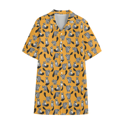 Cute Raccoon Pattern Print Cotton Hawaiian Shirt
