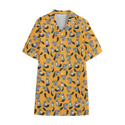 Cute Raccoon Pattern Print Cotton Hawaiian Shirt