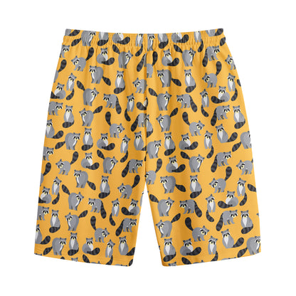 Cute Raccoon Pattern Print Cotton Shorts