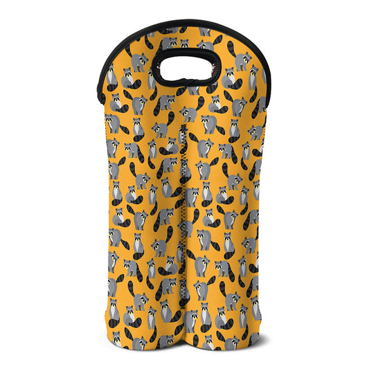 Cute Raccoon Pattern Print Double Neoprene Wine Tote