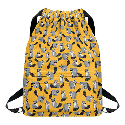 Cute Raccoon Pattern Print Drawstring Backpack
