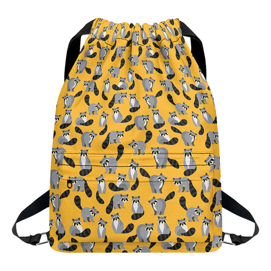 Cute Raccoon Pattern Print Drawstring Backpack