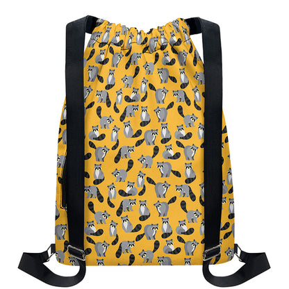 Cute Raccoon Pattern Print Drawstring Backpack
