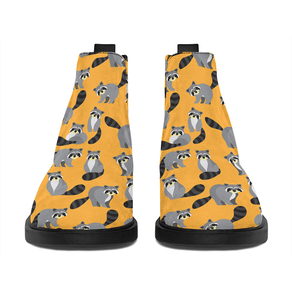 Cute Raccoon Pattern Print Flat Ankle Boots