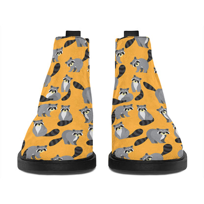Cute Raccoon Pattern Print Flat Ankle Boots