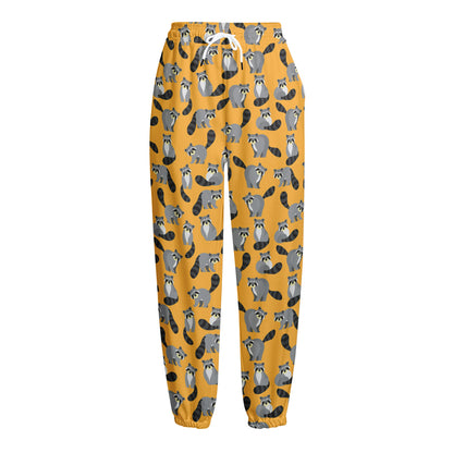 Cute Raccoon Pattern Print Fleece Lined Knit Pants