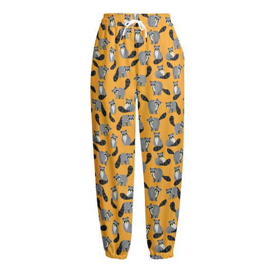 Cute Raccoon Pattern Print Fleece Lined Knit Pants