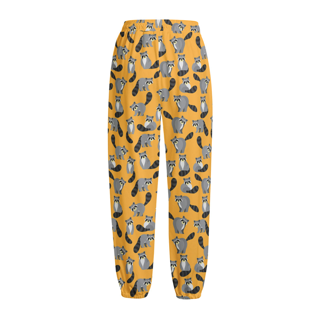 Cute Raccoon Pattern Print Fleece Lined Knit Pants