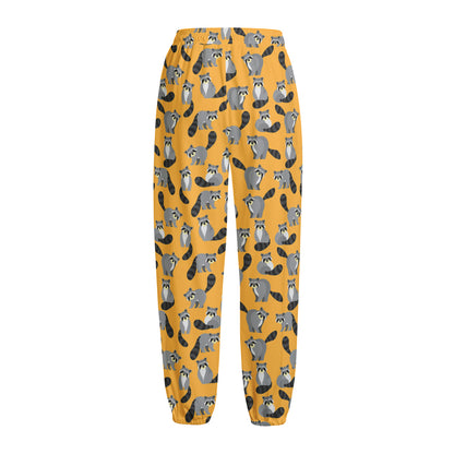 Cute Raccoon Pattern Print Fleece Lined Knit Pants