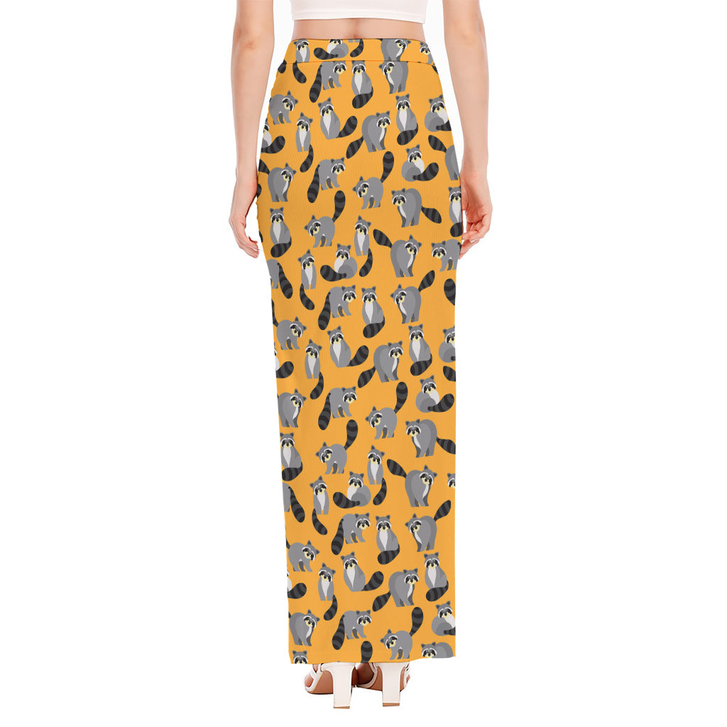 Cute Raccoon Pattern Print High Slit Maxi Skirt