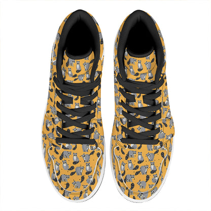Cute Raccoon Pattern Print High Top Leather Sneakers