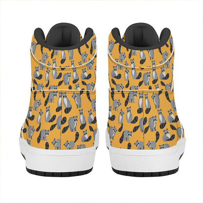 Cute Raccoon Pattern Print High Top Leather Sneakers