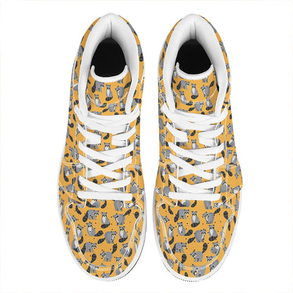 Cute Raccoon Pattern Print High Top Leather Sneakers