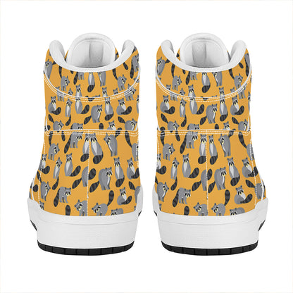 Cute Raccoon Pattern Print High Top Leather Sneakers