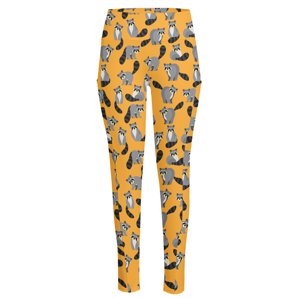 Cute Raccoon Pattern Print High-Waisted Pocket Leggings