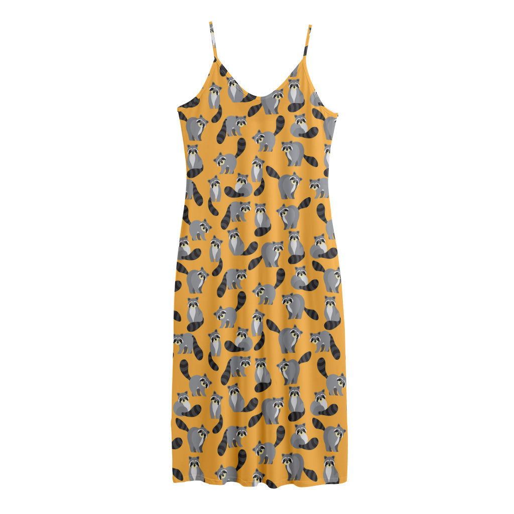 Cute Raccoon Pattern Print Jersey Midi Cami Dress