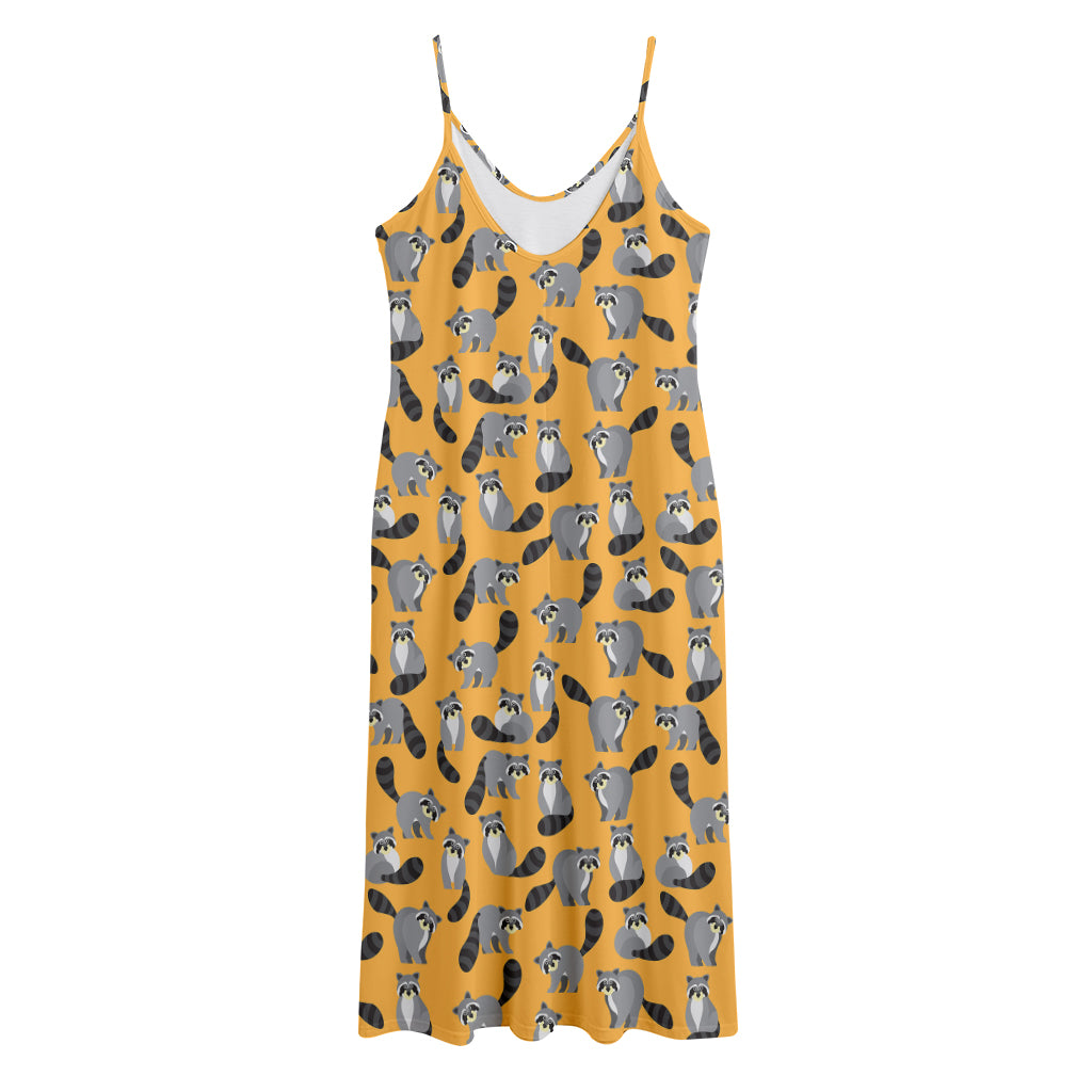 Cute Raccoon Pattern Print Jersey Midi Cami Dress
